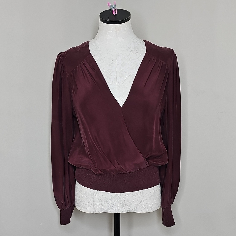 Frame Denim Deep Burgundy Wrap Blouse